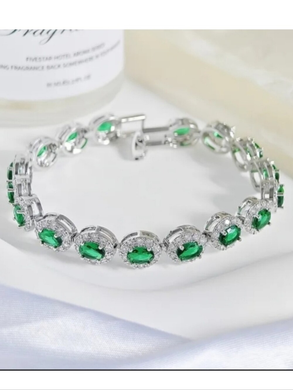 🆕️💎 EMERALD GREEN ZIRCON OVAL TENNIS BRACELET - SILVER TONE💎
